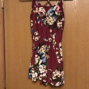 Burgundy Floral Romper w/lace details